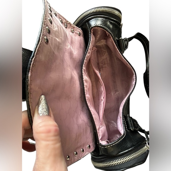 Kathy Van Zeeland Y2K Black Tootsie Roll Purse Satchel Side Zip Rhinestone - Picture 9 of 16